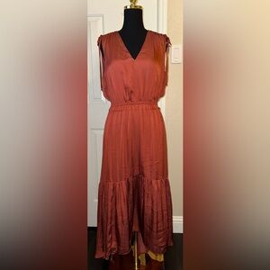 Banana Republic Satin Ruched Maxi Dress Copper Clay Size 12 NWT High-Low Hem